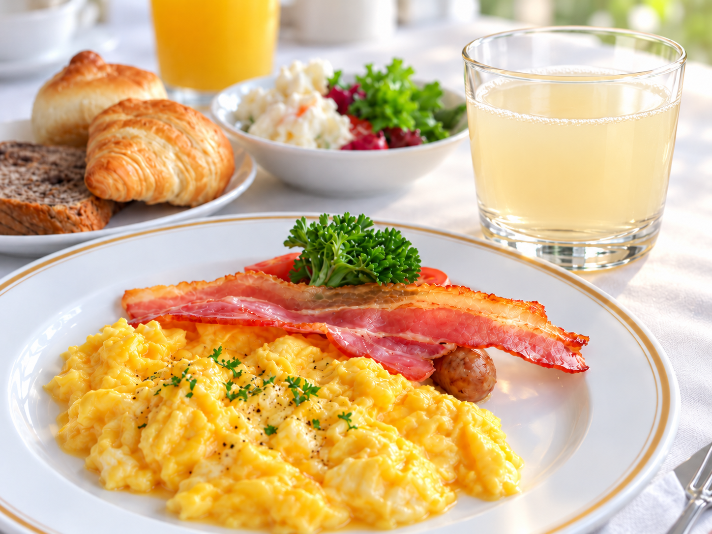 ホテルの朝食ビュッフェとりんごジュース