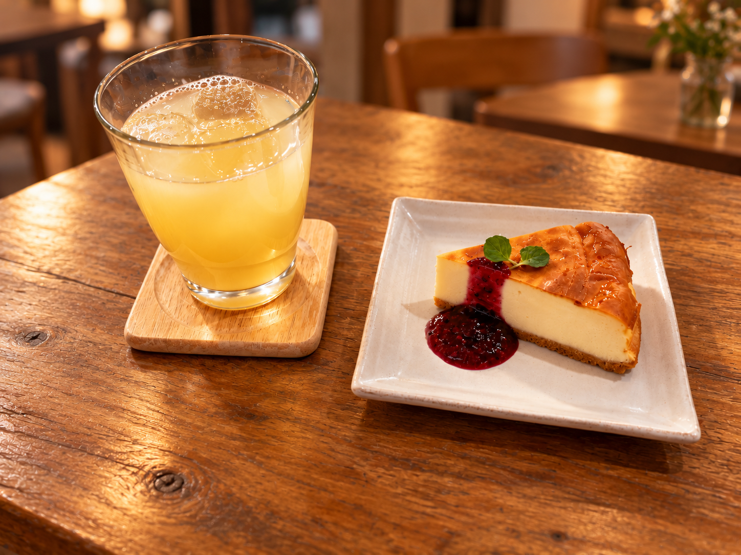 カフェのドリンクとりんごジュースのイメージ